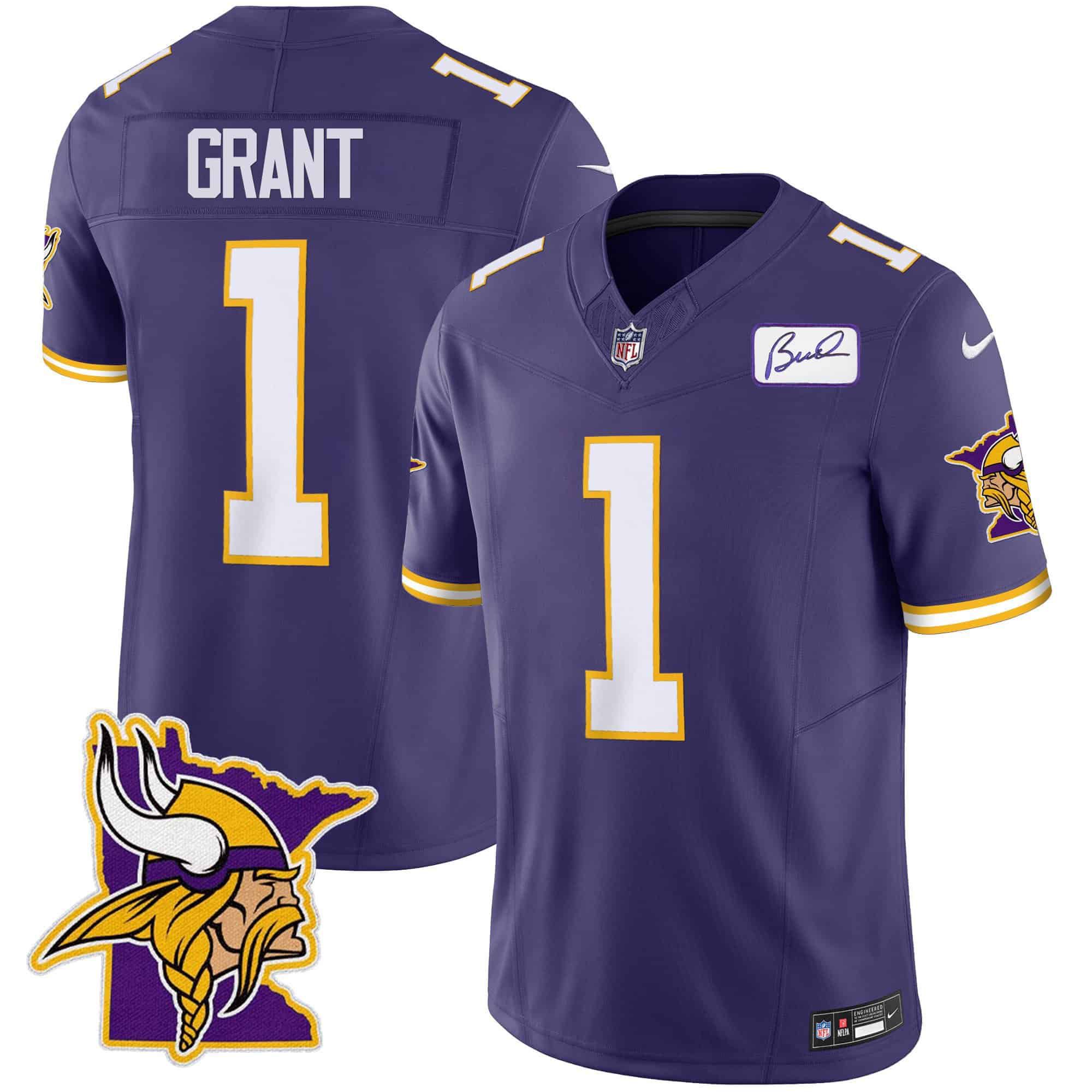 Men Minnesota Vikings #1 Grant Purple 2024 Nike Patch Classic Limited NFL Jersey style 1->indianapolis colts->NFL Jersey